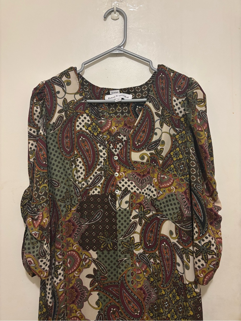 Emma & Michele Paisley Boho Midi Dress | Size Large | Long Sleeve Polyester